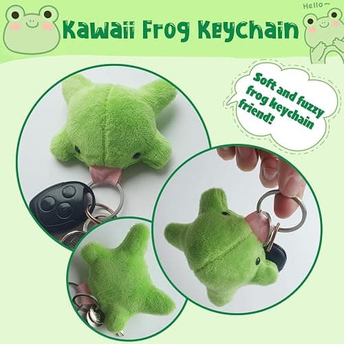 Agromusk Cute Frog Keychain,Kawaii Frog Plush Keychain,Green Frog Purse Bag Charms Funny Frog Decor Car Keys Gifts thumbnail 2