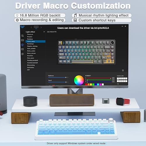AULA F75 Pro Wireless Mechanical Keyboard,75% Hot Swappable Custom Keyboard,RGB Backlit,Pre-lubed Linear Switches,Side Printed PBT Keycaps Mechanical Gaming Keyboards,Gradient Blue thumbnail 7