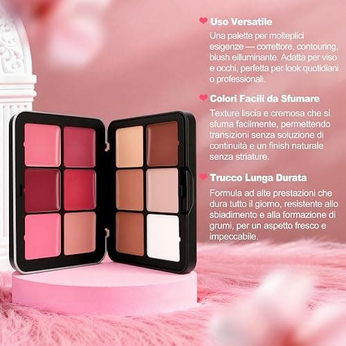 Erinde Palette Viso 3 in 1 in Crema, 12 Colori, Blush, Contour e Correttore, Alta Pigmentazione, Sfumabile, Effetto Naturale Opaco, Palette Trucco Multifunzionale, Vegan, 1 Pezzo (40 g) thumbnail 5