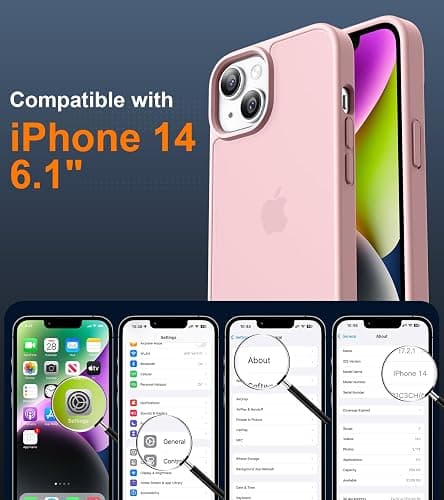 HeIssitot Matt Handyhülle für iPhone 13/iPhone 14 Hülle und 2 Stück Sichtschutz Schutzfolie, [Militärstandard] Durchscheinende PC Rückseite TPU Bumper Schutzhülle, Rosa - iPhone 13/14 - Rosa thumbnail 7