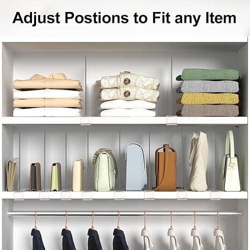Shelf Dividers Purse Organizer for Closet: 12-Pack Acrylic Bag Storage Organizer for Handbags, Clutches, Clothes, Sweater, Towel - 12-Pack thumbnail 6