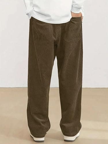 Hidkat Mens Corduroy Casual Pants Fashion Loose Fit Wide Leg Pants Straight Sweatpants Elastic Waist Drawstring thumbnail 2