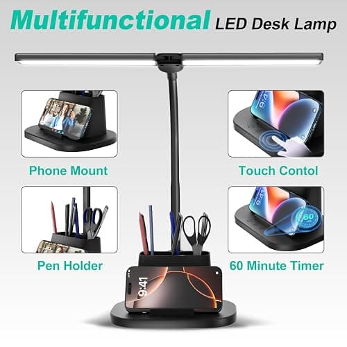LED Desk Lamp, Eye-Caring Desk Light with Organized Base, 5 Color Modes & 5 Level Brightness, Adjustable Flexible Gooseneck Touch Lamp, Small Desk Lamp for Home Office, College Dorm Room Essentials thumbnail 3