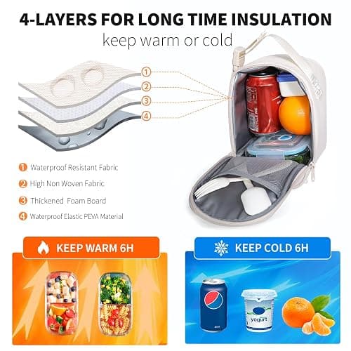 NOL Natural Organic Lifestyle Small Insulated Lunch Bag for Adult - Snack Bag Lunch Cooler Bag Soft Lunch Tote Bag for Work, Cream thumbnail 5