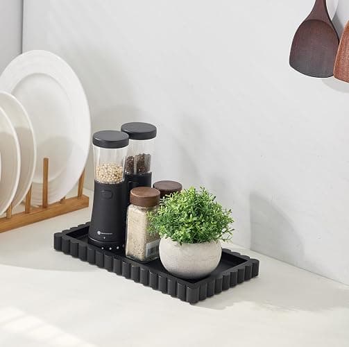Scalloped Bathroom Vanity Tray for Countertop- Concrete Modern Industrial Minimalist Counter Vanity Organizer Tray for Dresser- Small Decorative Tray-11.8"L x 6.37"W x 1"H- Charcoal Black- Water-proof thumbnail 5