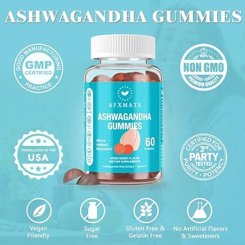 AFXMATE Ashwagandha Gummies & Vitamin D Gummies for Men & Women 120 Count Aswangdha Supplement (Non-GMO, Sugar Free & Gluten Free) thumbnail 4