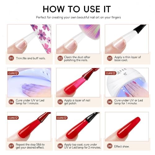 PEACECOLOR 58PCS Gel Nail Polish Set: 35+5 Colours Nail Gel Polish with Drill and Lamp, White Pink Red Nail Kit, Glossy Matte Glitter Base Top Coat, Salon Full Tools Set for Gifts thumbnail 9