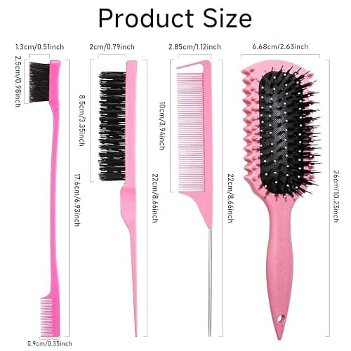 Curl Defining Brush, Curly Hair Brush Products With 3 Pcs Slick Back Hair Brush Set Bristle Brush Edge Control Teasing Comb for women (Blue) thumbnail 2