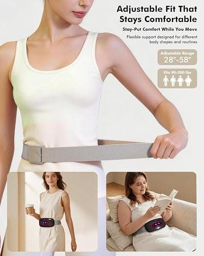 Portable Cordless Menstrual Heating Pad with 4 Heat Levels and 4 Massage Modes,Electric, Fast Large Heating Belly Wrap Belt (Black) thumbnail 9