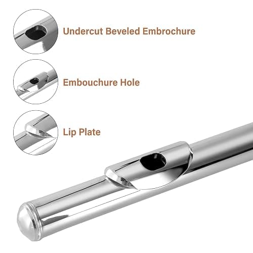Cecilio Closed Hole C Flute - Musical Instrument, Beginner/Intermediate Flute in Band & Orchestra, Nickel thumbnail 3