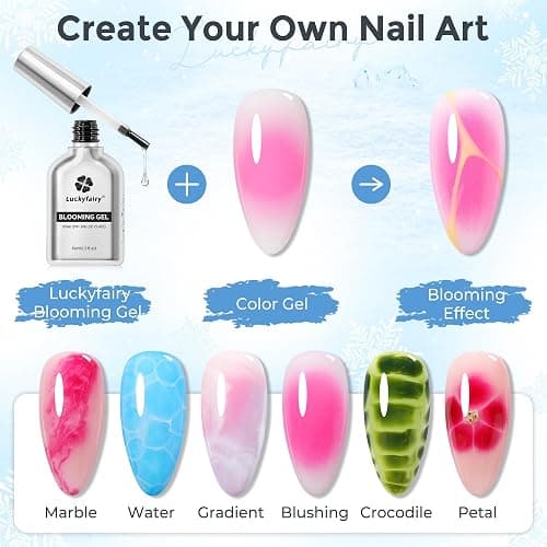 Luckyfairy Blooming Gel Nail Polish Clear: 15ml Nail Blooming Gel Uv Led Blossom Nail Art Accessories Stuff for Spreading Effects, Marble Watercolor Spring Floral Print Nails Art Design Magic Gift thumbnail 3