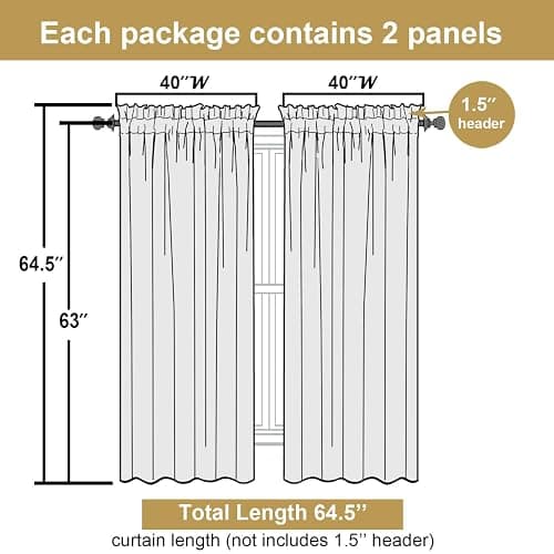 Lecloud Bessie White Curtains 63 Inch Length 2 Panels, Light Filtering Curtains for Bedroom, Faux Linen Textured Window Drapes with Rod Pocket, Window Treatments for Living Room, Each 40 W x 63 L thumbnail 3
