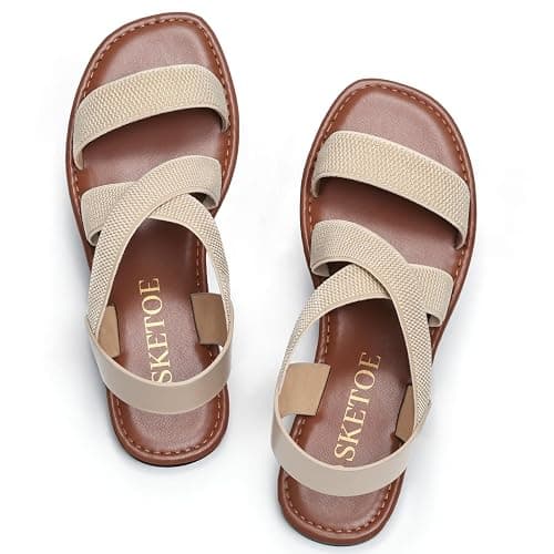 SKETOE Wide Width Elastic Flat Sandals Open Toe Women Sandals Dressy Work Sandals thumbnail 3