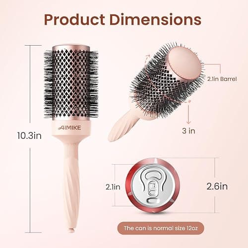 AIMIKE ROSE LUXE Brosse Ronde Brushing, Brosse Cheveux Brushing Grande pour Séchage Rapide, Brosse Brushing Professionnel pour Le Coiffage et L'ajout de Volume, Avec 4 Pince Cheveux Coiffeur, 53mm thumbnail 2