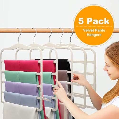 Closet Organizers and Storage,5 Pack Velvet Pants-Hangers-Space-Saving,Non Silp 5 Tier Organization-and-Storage Clothes-Hanger for College-Dorm-Room-Essentials,Closet-Organizer for Jeans Scarf Hanger thumbnail 3