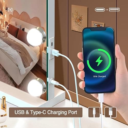 halumao Vanity Makeup Mirror with Lights, Light Up Mirror with Smart Touch 3 Colors Dimmable, Memory Function thumbnail 5