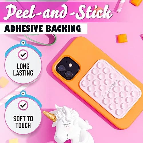 OCTOBUDDY Classic - Silicone Suction Phone Case Adhesive Mount - Hands-Free, Strong Grip Holder for Selfies and Videos - iPhone and Android Compatible - 2.25″ x 3.25″, Chalk Pink thumbnail 3