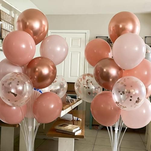 Dusty Pink Balloon Set, 60Pcs 12 Inch Retro Blush Pink White Sand Nude Latex Balloon with Metallic Confetti Rose Pink Helium Balloon for Girls Women Birthday Party Baby Shower Boho Decoration Supplies thumbnail 2