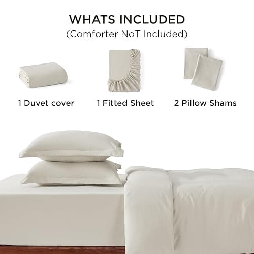 Bedsure Duvet Cover Queen Size with Fitted Sheet - 4 Pieces Prewashed Cotton-Like Extra Soft Bedding Set, Includes 1 Duvet Cover 90x90 Inches with Zipper Closure, 2 Pillow Shams, 1 Fitted Sheet, Linen thumbnail 6