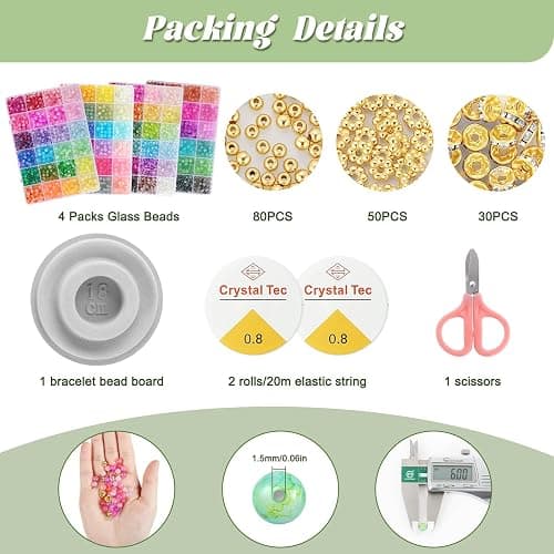 Funtopia 3524pcs Glass Beads Bracelet Making Kit, 4 Types 96 Colors 6mm Glass Beads for Bracelets, Round Crystal Beads for Jewelry Making Necklace Earrings DIY Crafts thumbnail 6