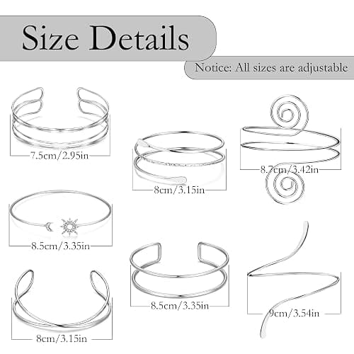 FEYIR 7 Pcs Arm Cuff Jewelry for Women Upper Arm Cuff Bangle Band Armlet Adjustable Arm Cuff Bracelet thumbnail 7