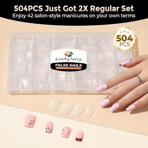Nail Tips Square: 504PCS Tri-Layer Core Short Square Gel Nail Tips, 12 Sizes Soft Clear Nails Full Cover Acrylic False Fake Nails for Women Flat & Natural Nail Extensions Home thumbnail 3