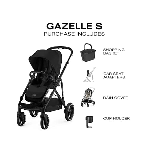 Cybex Gazelle S All-in-One Toddler and Baby Stroller with Over 20 Modular Configurations, Ergonomic Near-Flat Recline, Shopper Basket, and Compact Fold, Moon Black, Black Frame thumbnail 7