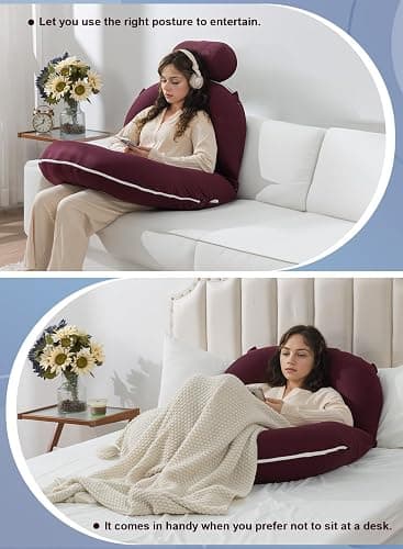 INSEN Reading Pillow, Back Pillow for Sitting in Bed and Couch, Gaming Pillow for Adults, Sit Up Support for Bed (, Upgrade-Cooling Wine, Upgraded) thumbnail 6