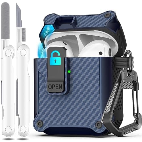 R-fun Compatible with AirPods 2nd Generation 2019,1st Gen 2016 Charging Case Cover, Full Drop Protection Auto Pop-Up Lid Compatible with Airpods Case with Cleaner Kit & Keychain,Fiber Night Blue - Image 1