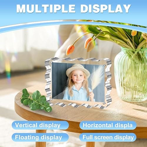 Aheroi 4x6 Acrylic Picture Frames, 3 Pack Clear Scalloped Acrylic Photo Frame Freestanding Magnetic Picture Frames for Desktop, Transparent Thickened Double Sided Picture Frame, Exclusive Shape Design thumbnail 5