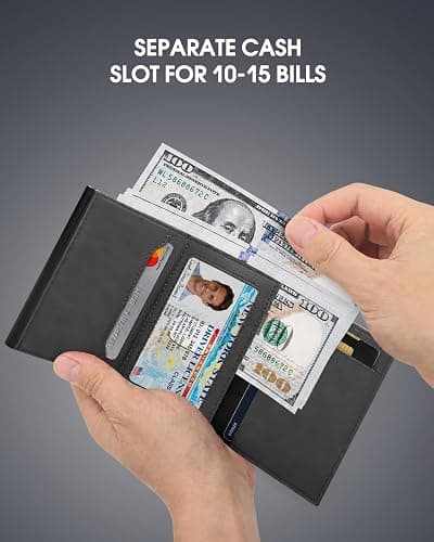 GAOCHALE Wallet for Men Pop up Card Holder, Smart, Slim, Minimalist Design for Front Pocket, Premium RFID Blocking, 10-14 Card Capacity | ID Window | Cash Slot(Black) thumbnail 6