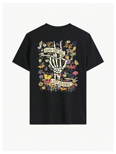Verdusa Women's Plus Size Y2k Gothic Tops Floral Graphic Tee Round Neck Short Sleeve Oversized T Shirt thumbnail 4