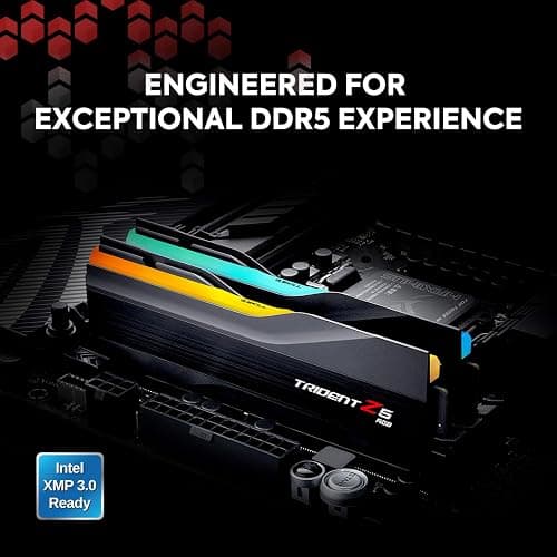 G.SKILL Trident Z5 RGB Series DDR5 RAM (Intel XMP 3.0) 32GB (2x16GB) 6400MT/s CL32-39-39-102 1.40V Desktop Computer Memory U-DIMM - Matte Black (F5-6400J3239G16GA2-TZ5RK) thumbnail 2