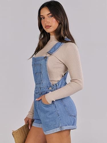 ANRABESS Overalls for Women Denim Shorts Overalls 2026 Summer Casual Loose Fit Adjustable Rompers Jean jumpsuit Bib Shortalls thumbnail 4
