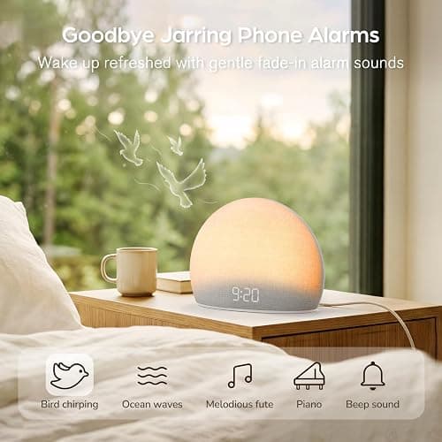 HOUSBAY Sunrise Alarm Clock with White Noise Sound Machine – Wake-Up Light for Bedroom, 5 Gentle Alarm Sounds, 20 Soothing Sleep Sounds, Dimmable Display, Phone-Free Bedside Clock thumbnail 4