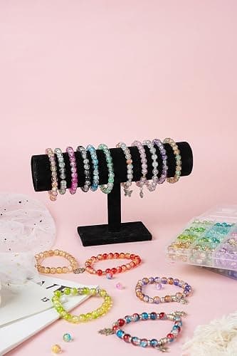 1300PCS 8mm Mixed Crackle Glass Beads for Bracelets Making with Accessories, 48 Colors Crystal Glass Beads Jewelry Making Kit, Round Beads for DIY Bracelet Crafts thumbnail 7