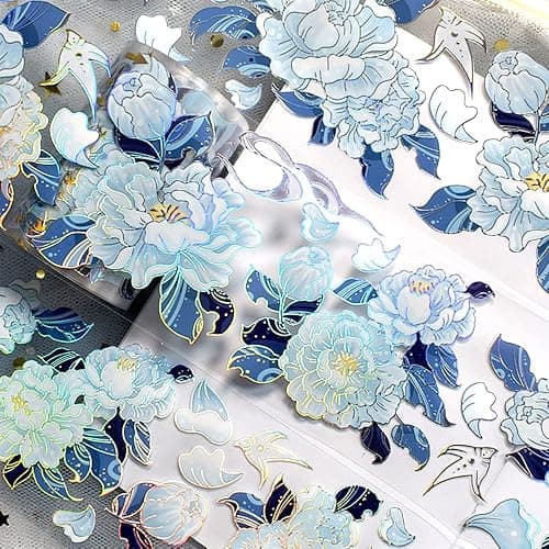 Ddayup Laser Flower Washi Tape - Blue Flower Stickers for Journaling & Planner - Image 1