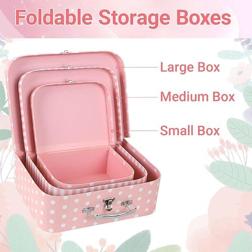 Dloulqz Paperboard Suitcases Set of 3 Decorative Storage Boxes with Lids,Mini Suitcase,Cute Storage Gift Boxes for Barbie Doll,Toys,Photos,Hat,Christmas New Year,Wedding Birthday Party Home Decoration thumbnail 5