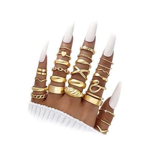 YEEZII 25 Pcs Gold Knuckle Rings Set for Women, Cute Stackable Finger Midi Rings, Dainty Gold Chunky Stacking Statement Womens ring pack - Image 1