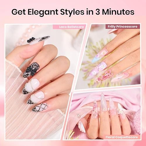 Beetles Nail Foil Glue Gel 2Pcs 15ml with 20 Pcs Lace Flower Butterfly Stickers Transfer White Black Lace Nail Foil Set, LED Lamp Soak Off DIY Manicure Gifts for Women thumbnail 6