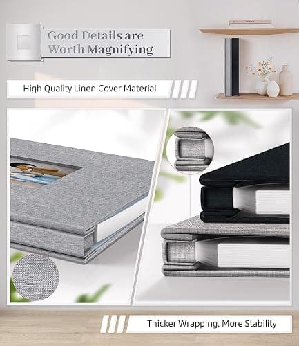 Artfeel Photo Album Self Adhesive Scrapbook Album for 3x5 4x6 5x7 8x10 Pictures,40 Pages Linen Cover with Display Window DIY Photo Book,Ideal Gifts for Family Travel Wedding Baby thumbnail 5