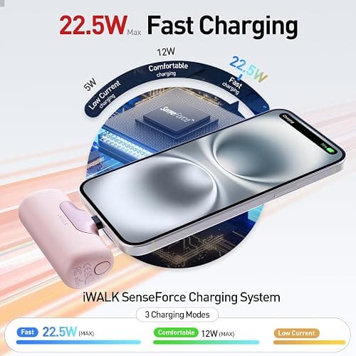 iWALK Portable Charger 5500mAh Next-Gen Small Power Bank 22.5W Fast Charging Battery USB-C Portable Phone Charger for iPhone 17/16/15 17 Plus 17 Pro Max iPad, Samsung Galaxy S25 S24 S23 Android, Pink thumbnail 4