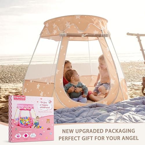 Crayline Pop Up Princess Tent with Star Light, Toys for 1 2 3 Year Old Girl Birthday Gift, Ball Pit for 12-18 Months Baby Girl Gifts Toddler Toys, Easy to Pop Up and Assemble(Brown) thumbnail 6