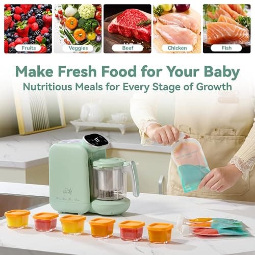 Baby Food Maker | Baby Food Processor with Steaming Basket | Baby Steamer, Blender, and Puree Maker | Milk Warmer Machine | Auto Cooking & Grinding | Touch Screen Control (Green) thumbnail 5