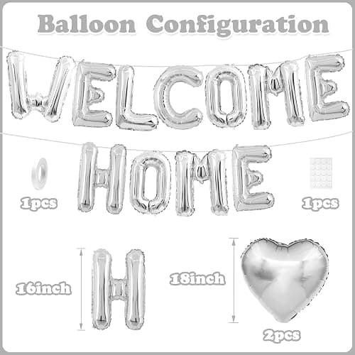 Welcome Home Balloons Silver,16Inch Welcome Home Foil Balloons Banner with 18Inch Heart Balloon Welcome Home Party Decorations for Homecoming Party House Warming Party Family Party Decorations thumbnail 3