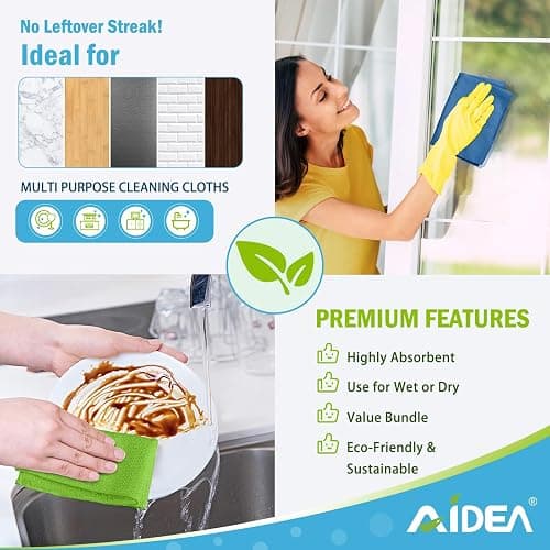 AIDEA Microfiber Cleaning Cloth, 8PK, All Purpose Microfiber Towels, Absorbent Cleaning Rags Kitchen Towels, Lint Free Dusting Cloth for House, Kitchen, Car, Window, 12"×12" thumbnail 5
