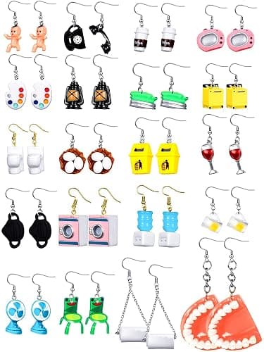Hicarer 20 Pairs Cute Weird Earrings Funny Dangle Drop Earrings for Women Include Gummy Candy Bear Milk Goldfish Cartoon Fruits Flowers Animals for Birthday - Image 1