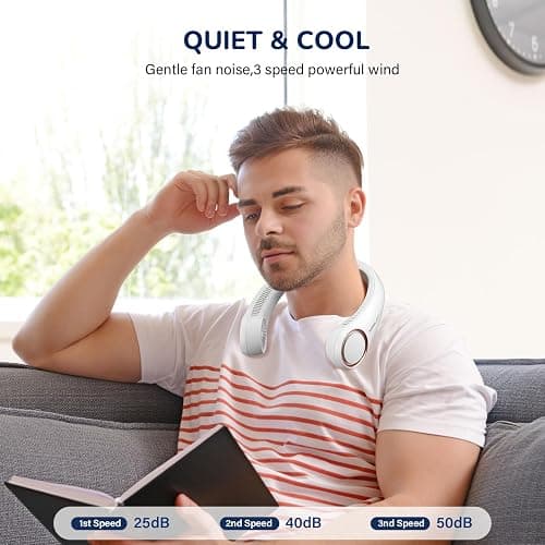 Portable Neck Fan Rechargeable, Personal Neck Cooling Fan, Hands Free Bladeless Fan, Ultra Quiet, 3 Speeds Adjustable Strong Wind, 4000 mAh Battery Operated, Gifts for Men Women Mom Dad, Small thumbnail 6