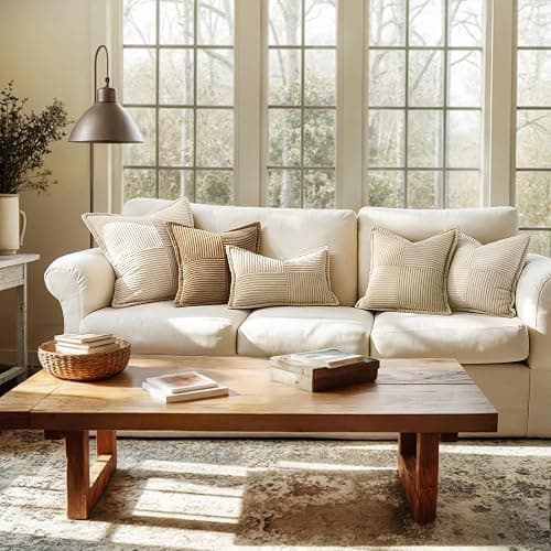MIULEE Decorative Throw Pillow Covers for Couch Bed Livingroom 18x18 Inch Set of 2 Cream Boho Accent Throw Pllows Broadside Striped Patchwork Soft Corduroy Pillowcases thumbnail 3