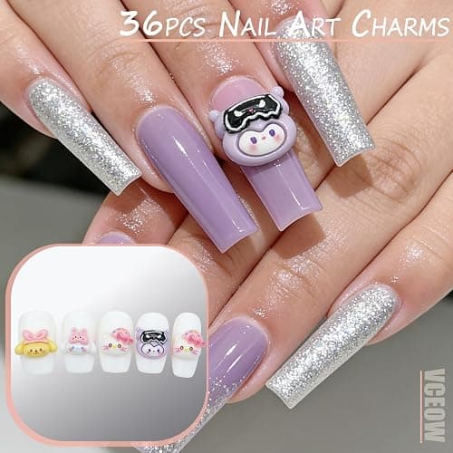 VCEOW 36pcs Kawaii Nail Art Charms Resin Cat Charms Cute 3D Cartoon Y2k Nails DIY Accessories (Style D) thumbnail 3